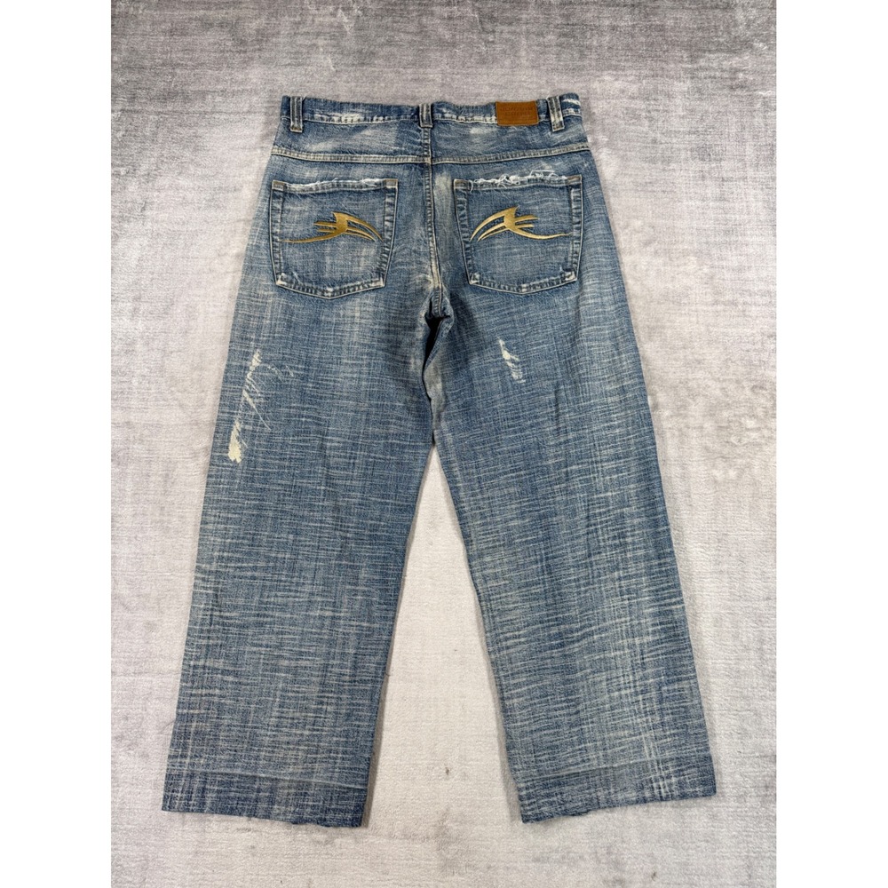 Jordan Craig Jeans Mens 34x30 Blue Distressed Wide Leg Embroidered Y2K Baggy
